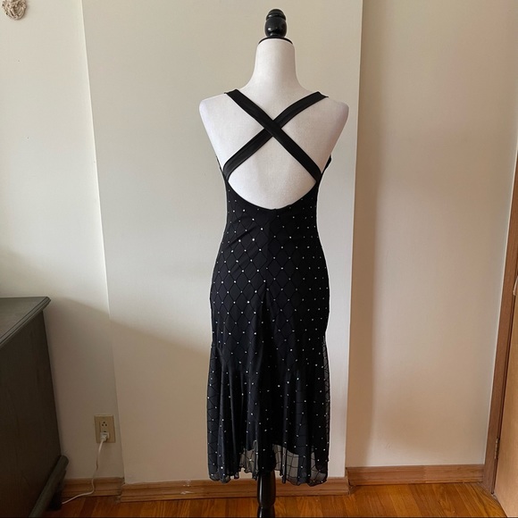 Vintage 90s Y2K black semi formal halter dress slip dress glitter - Picture 6 of 10